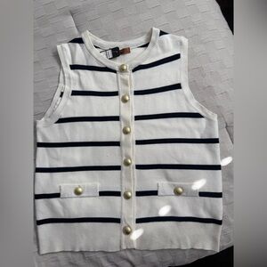 Belldini Sleeveless Top with black Stripes and Gold Buttons